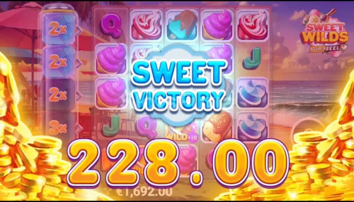 Gran victoria en Sweet Wilds con multiplicador máximo en pantalla