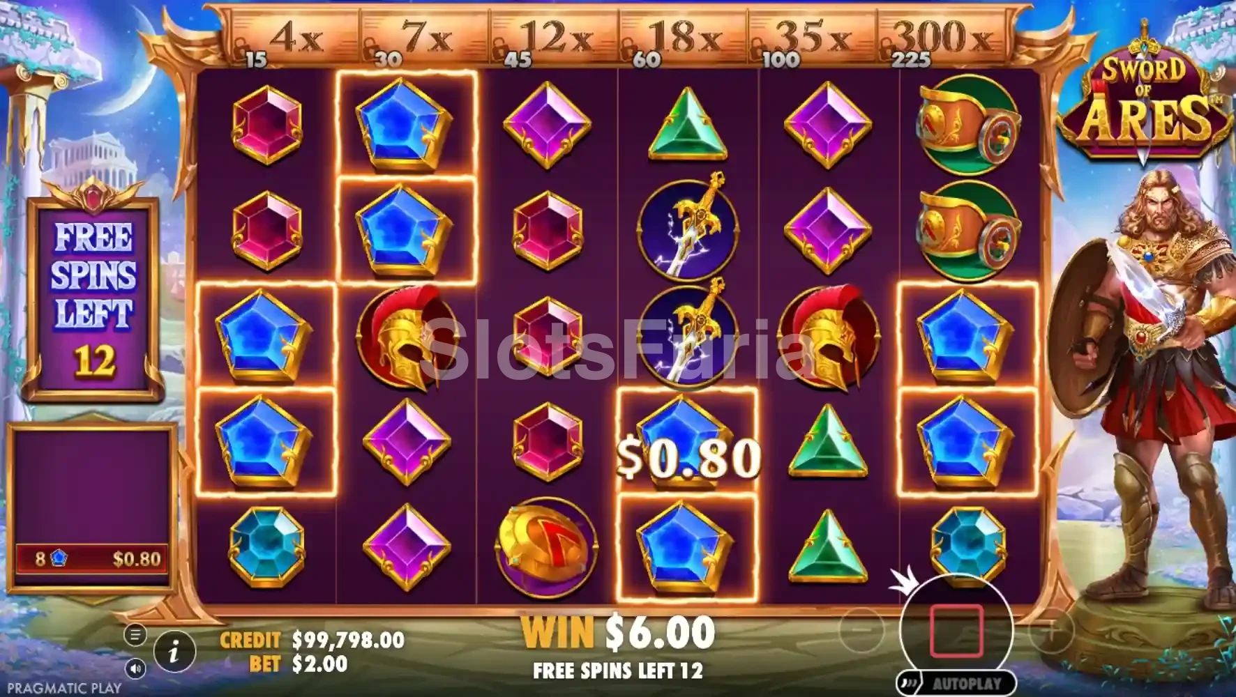 Ronda de tiradas gratis de Sword of Ares con multiplicadores activos