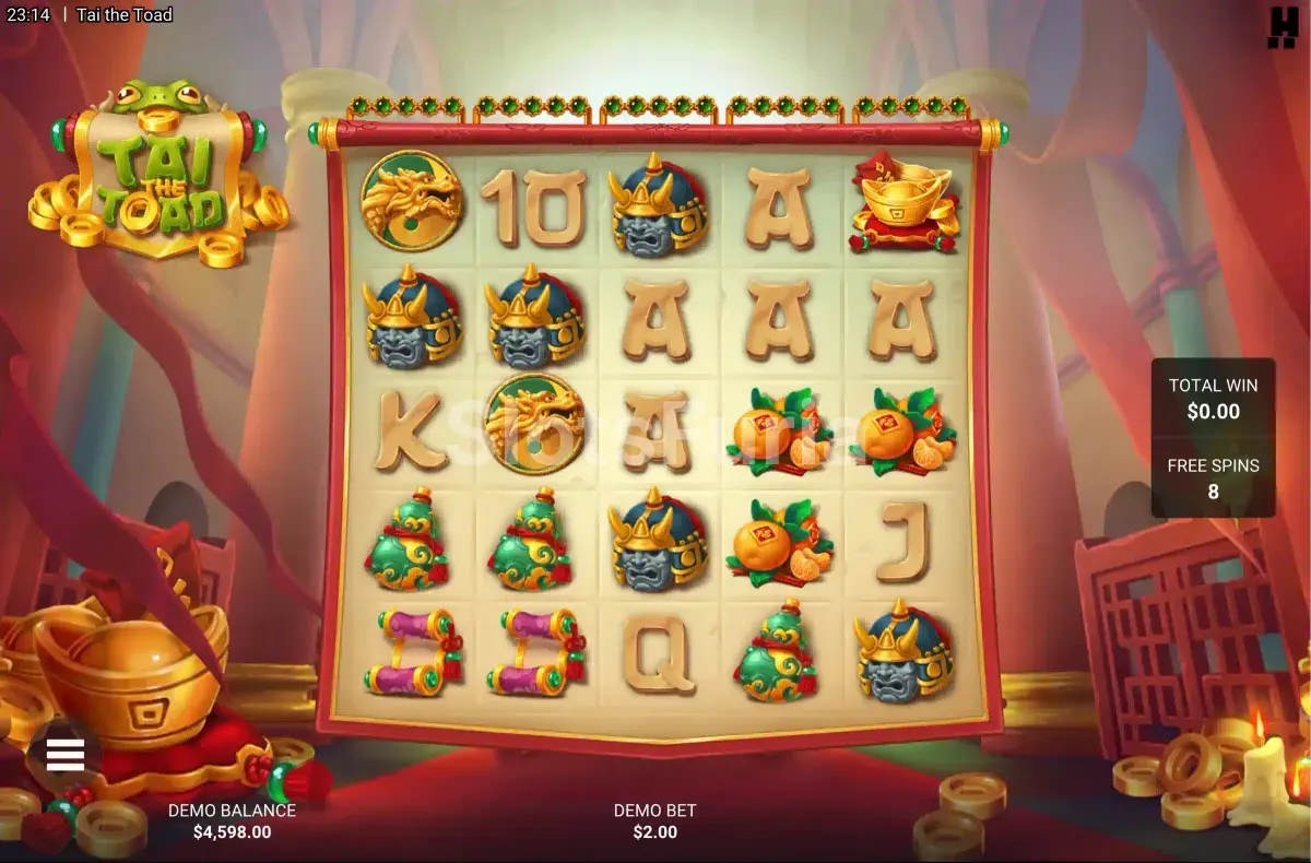 Pantalla de giros gratis activos en Tai The Toad