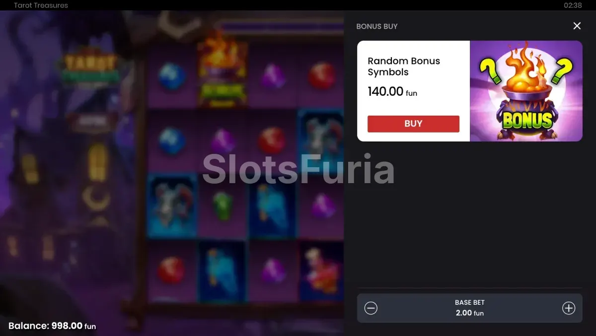 Función de compra de bonus en Tarot Treasures