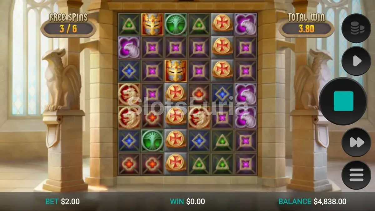 Modo de giros gratuitos activado en Templar Tumble