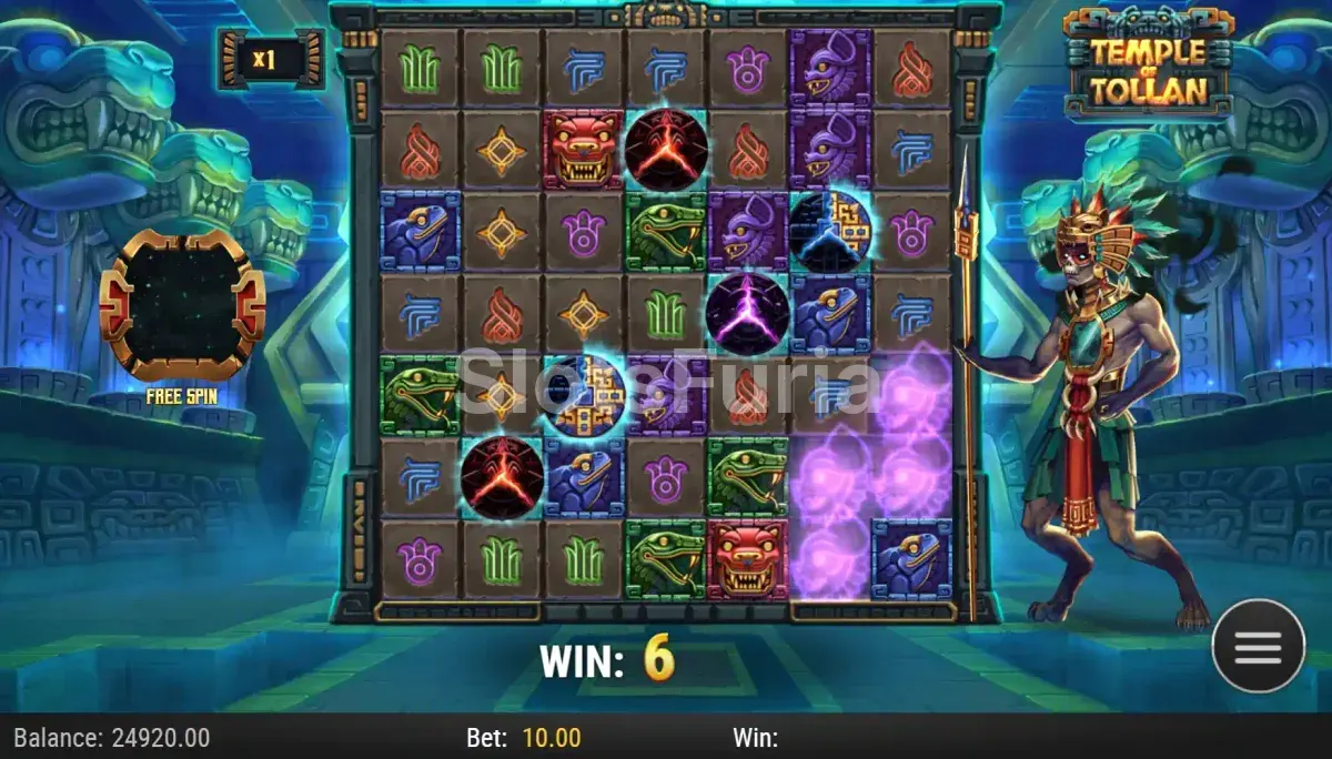 Resultado de giro con combinaciones ganadoras en Temple of Tollan