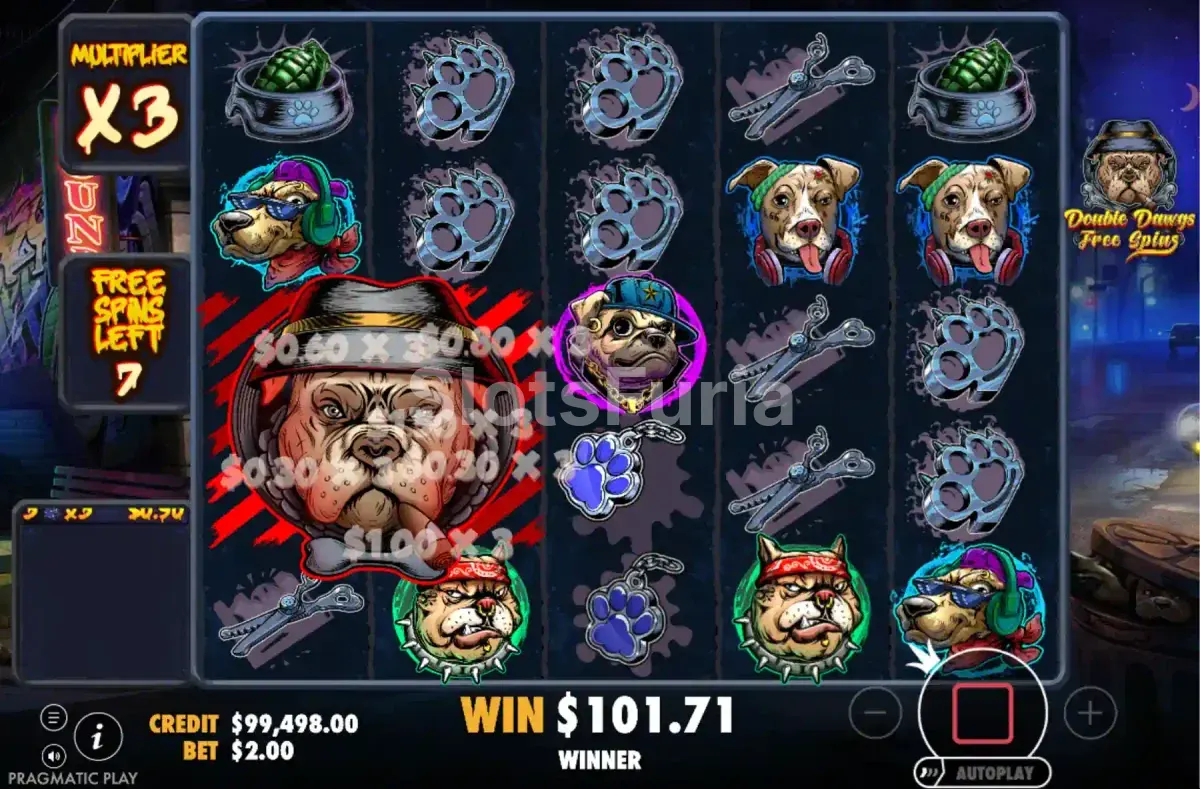 Ronda de giros gratis Double Dawgs en The Big Dawgs con multiplicador acumulado