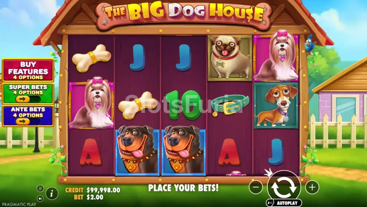 Juego base de The Big Dog House, tragamonedas de animales de Pragmatic Play