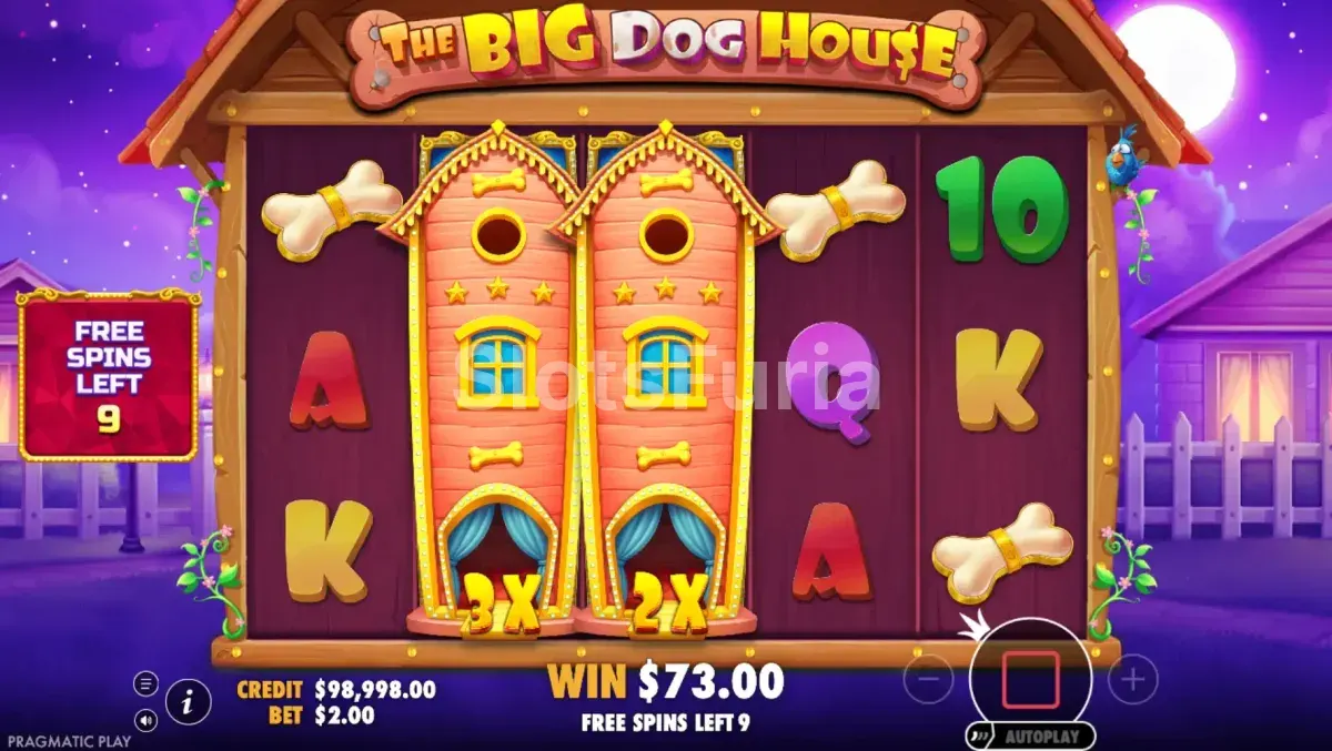 Giros gratis de The Big Dog House con comodines pegajosos en pantalla