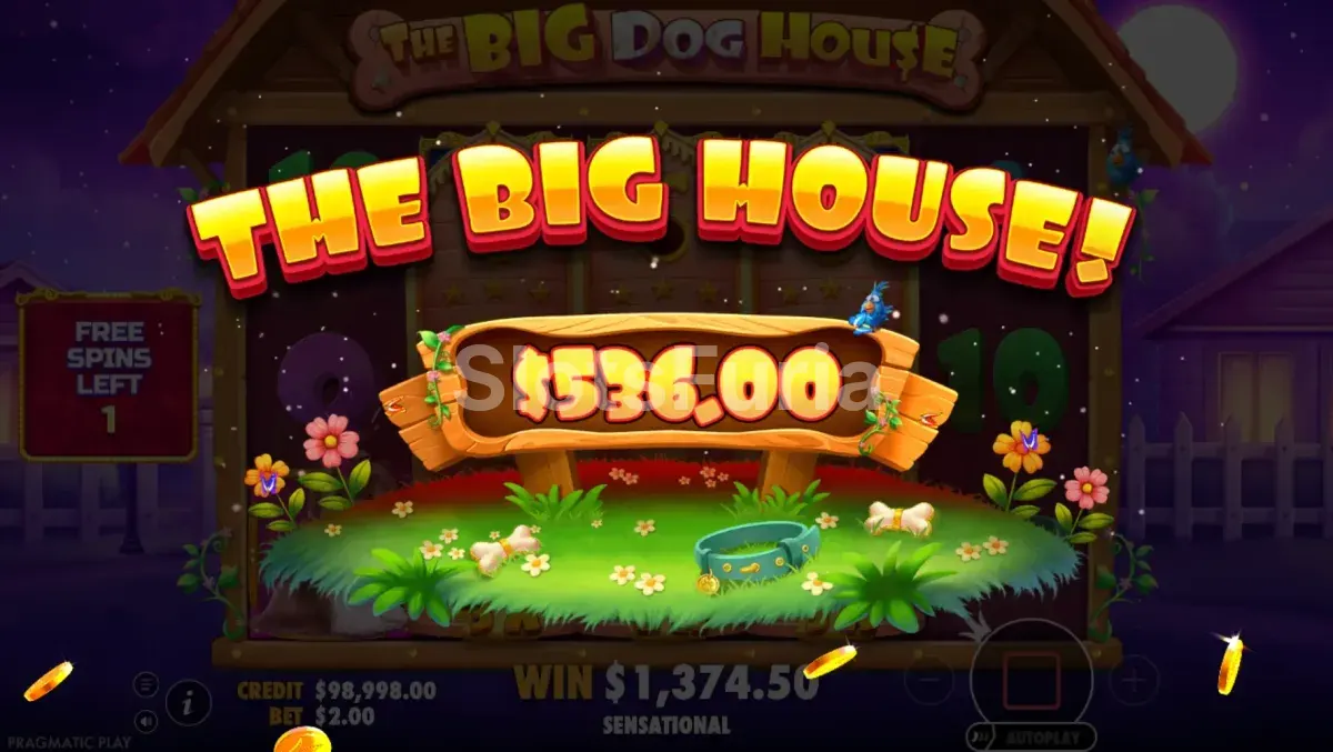 Pantalla de gran ganancia en The Big Dog House