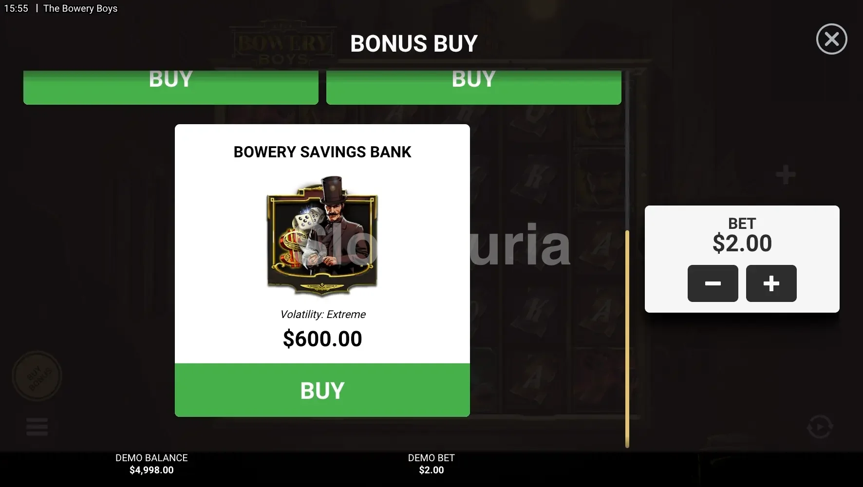 Opción de compra de bonus en The Bowery Boys