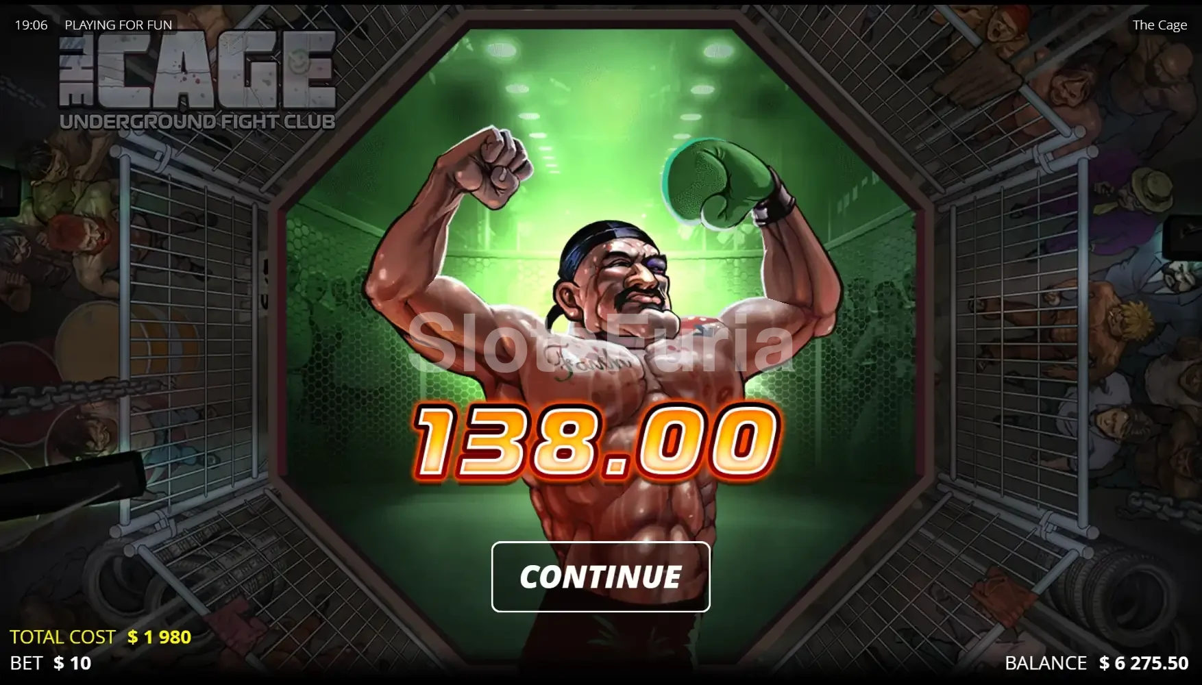 Gran victoria en The Cage con multiplicador elevado en pantalla