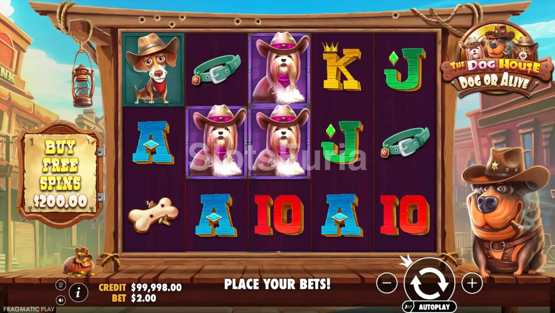Juego base de The Dog House Dog or Alive en un pueblo del Oeste