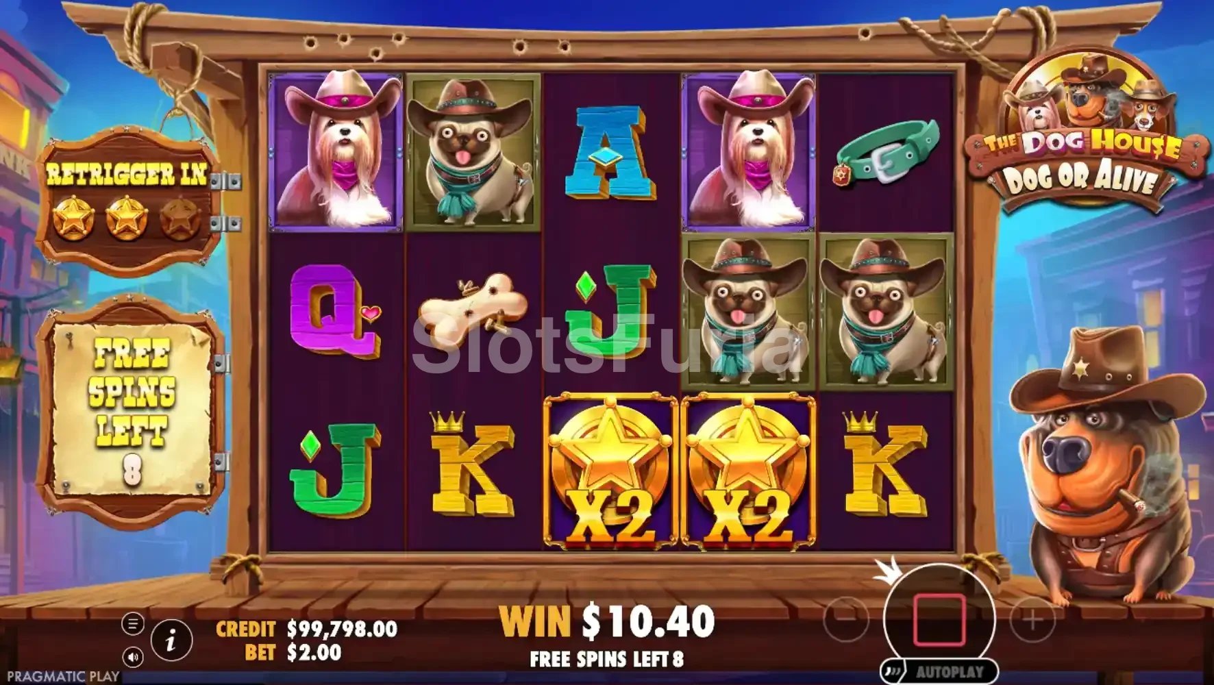 Giros gratis de The Dog House Dog or Alive con placas de sheriff fijas