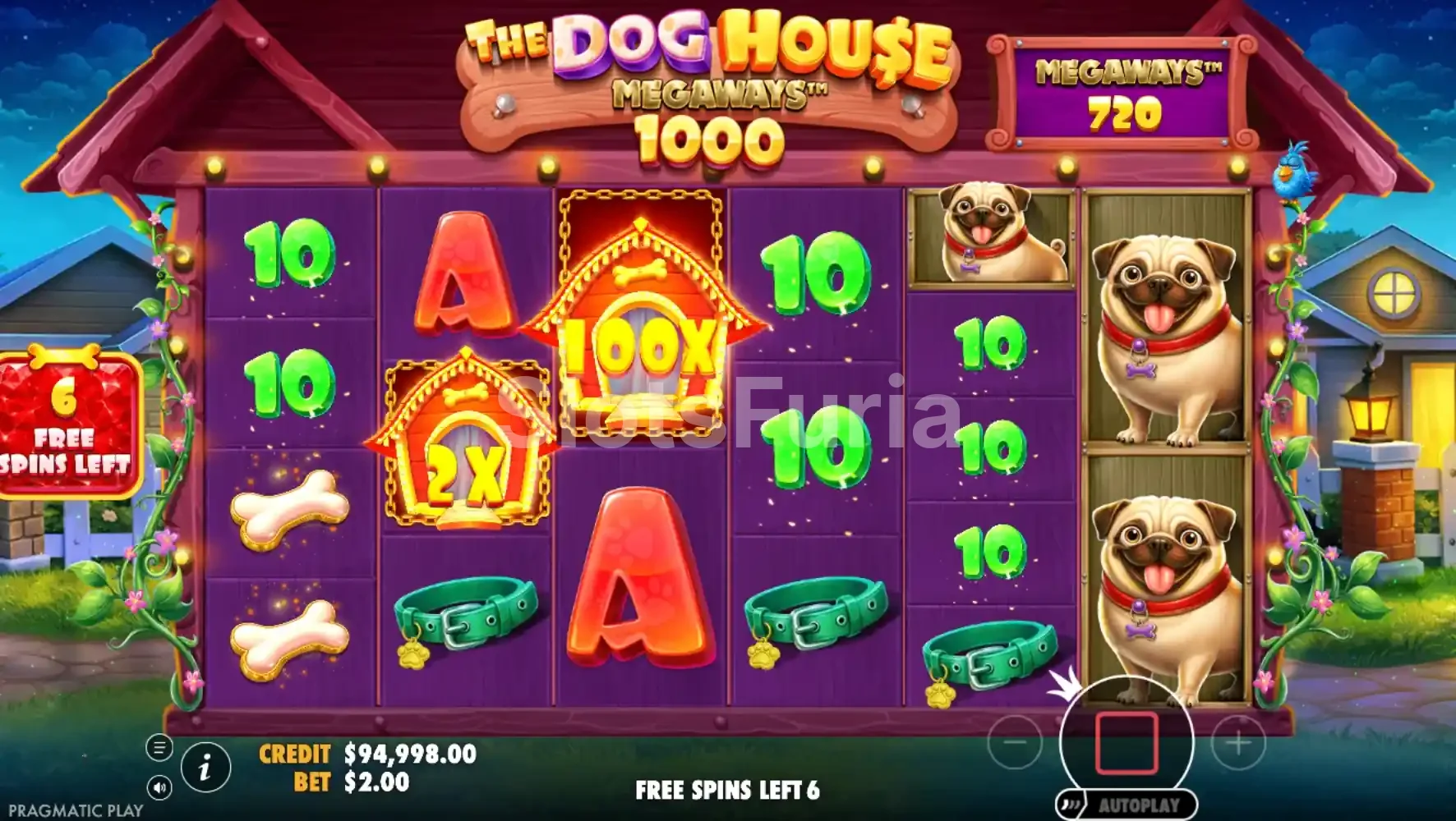Modo giros gratis activo en The Dog House Megaways 1000 con comodines en pantalla