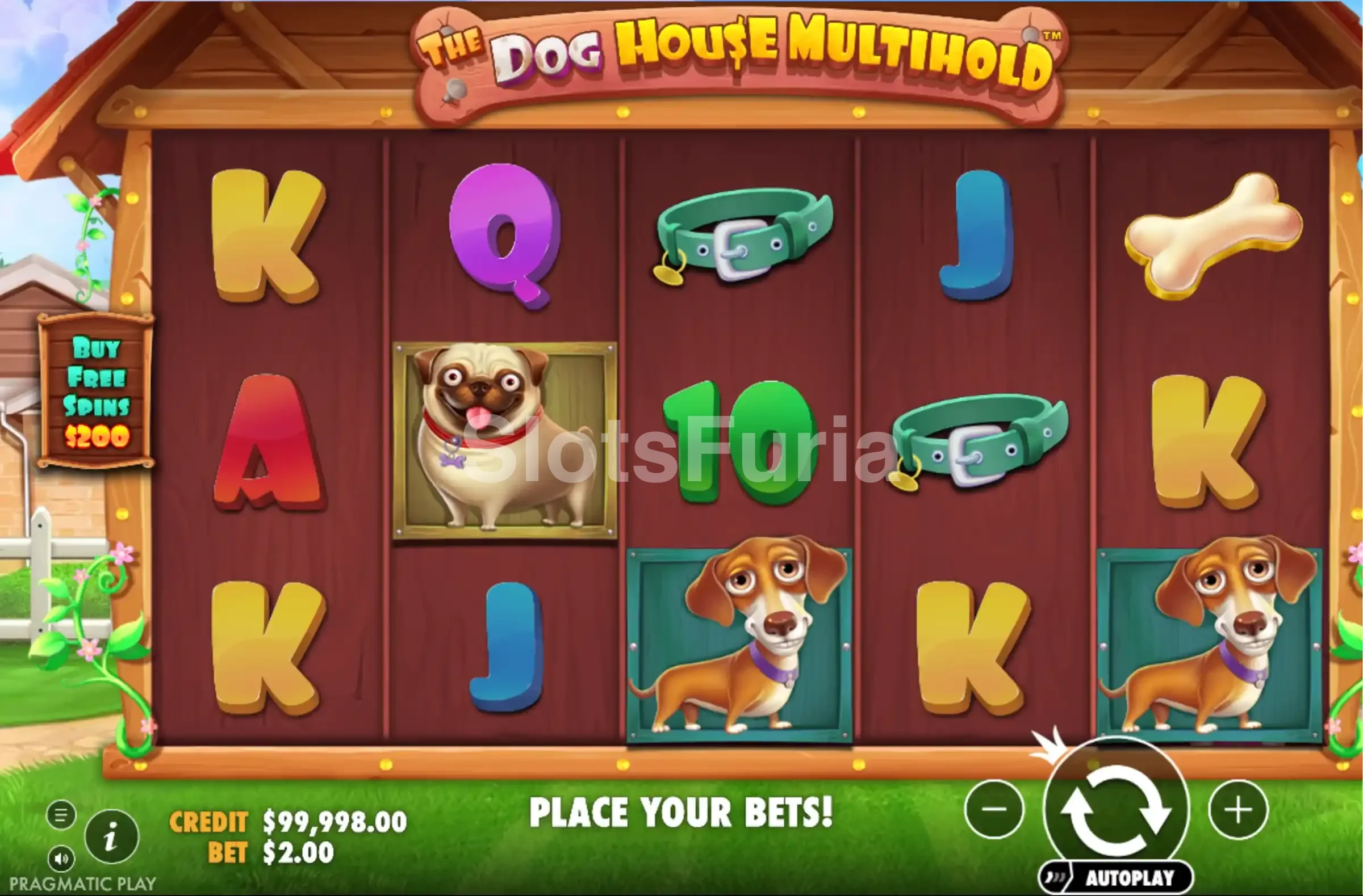 Juego base de The Dog House Multihold con la grilla de 5x3