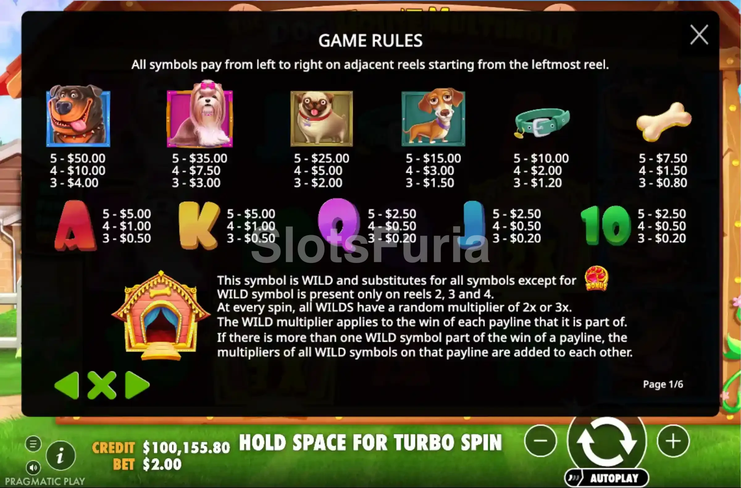 Tabla de pagos de The Dog House Multihold