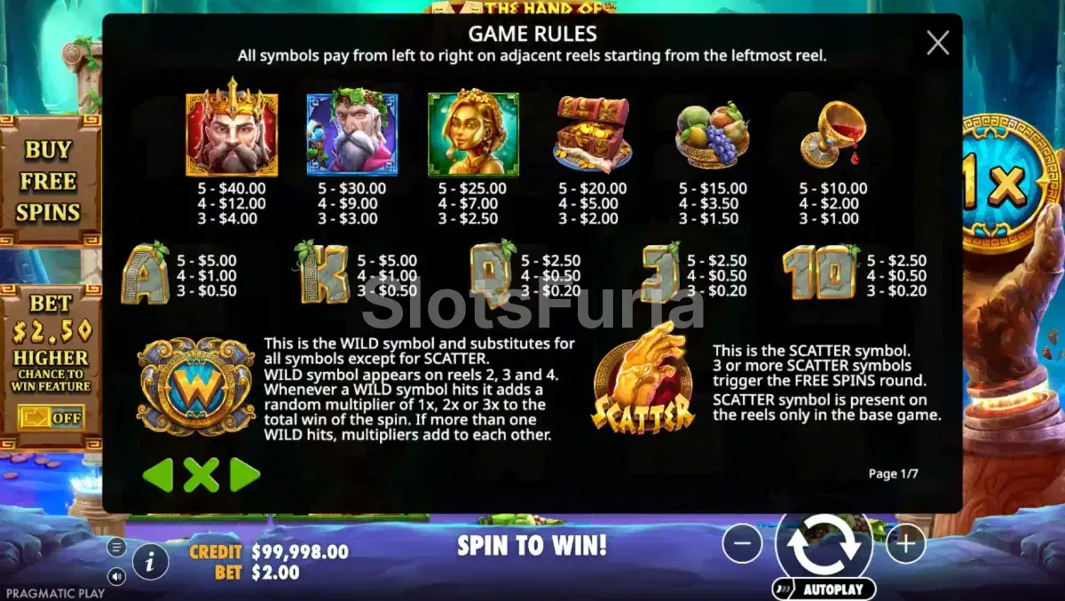 Tabla de pagos completa de The Hand of Midas Pragmatic Play