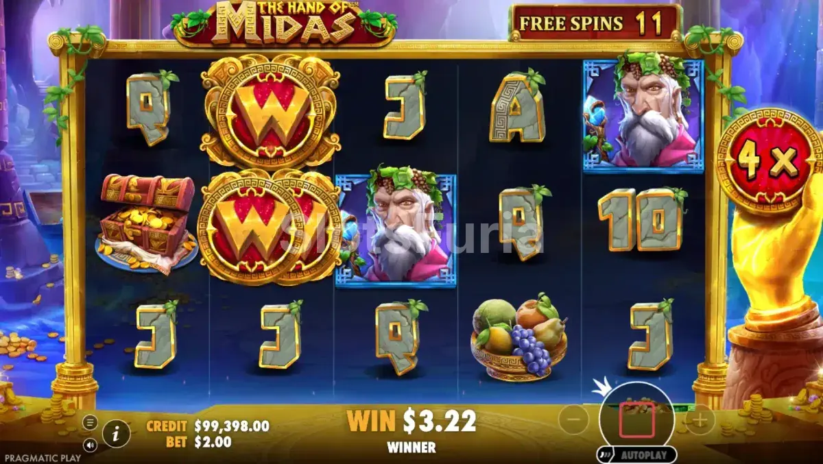 Ronda de giros gratis de The Hand of Midas con wilds pegajosos
