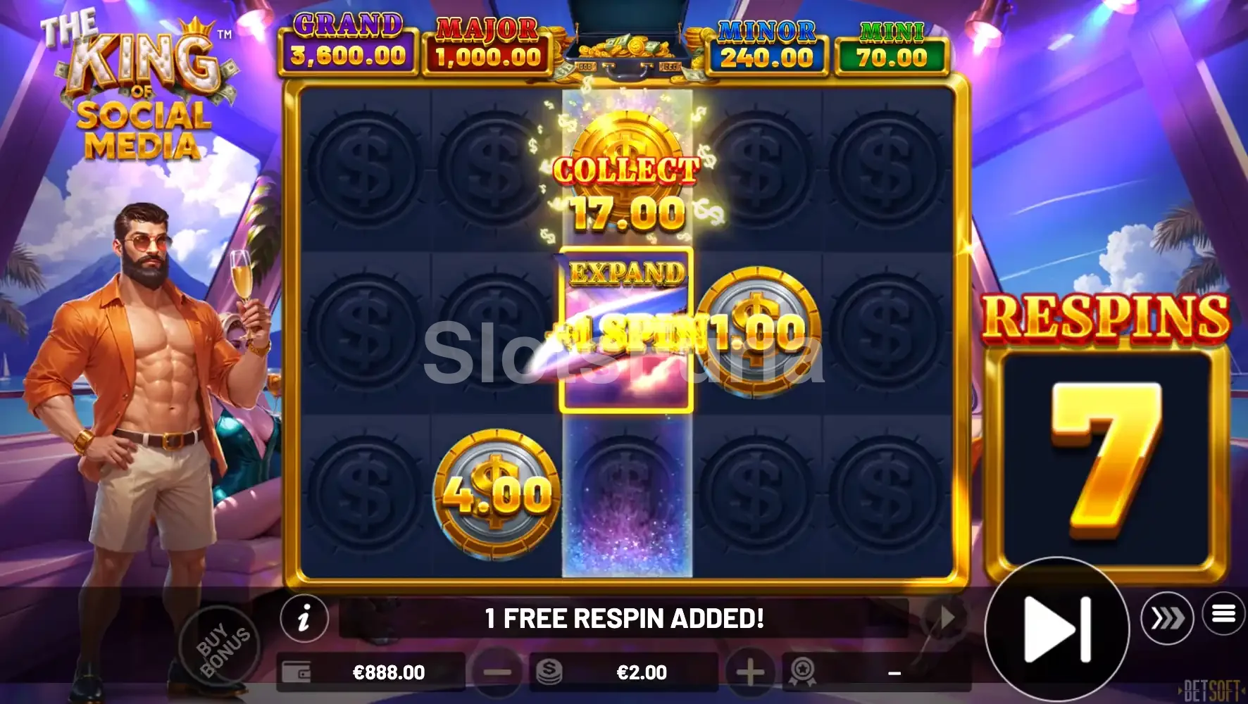 Función de giros gratis activada en The King of Social Media