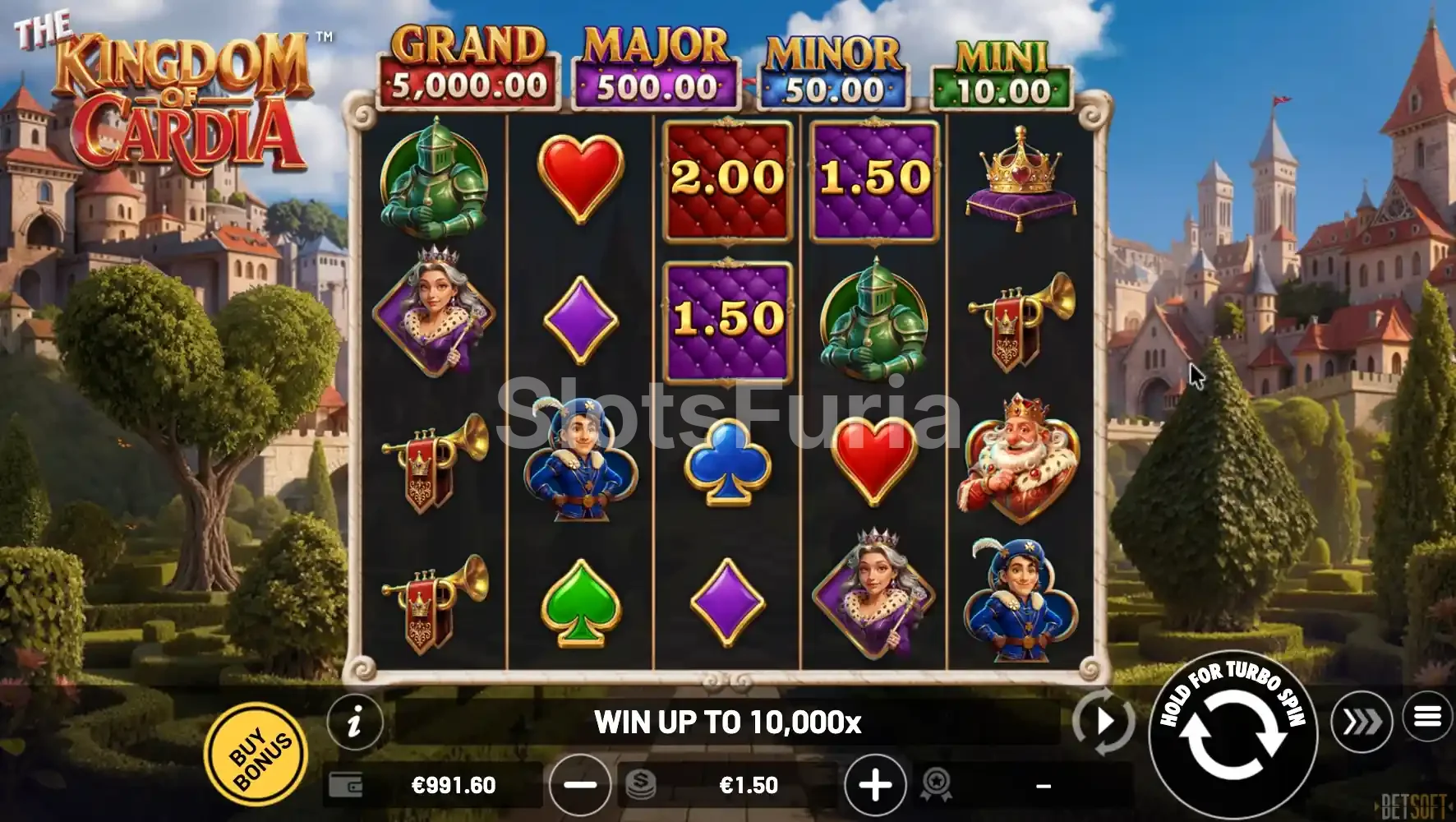 Juego base de The Kingdom of Cardia con sus 5 carretes y ambientación fantástica