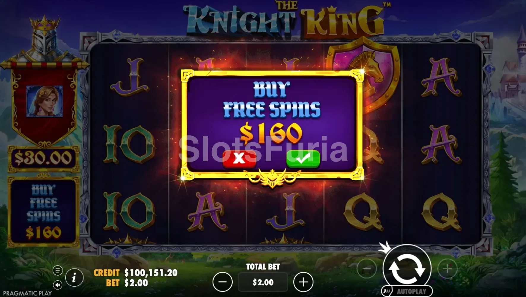 Función de compra de bonos disponible en The Knight King de Pragmatic Play