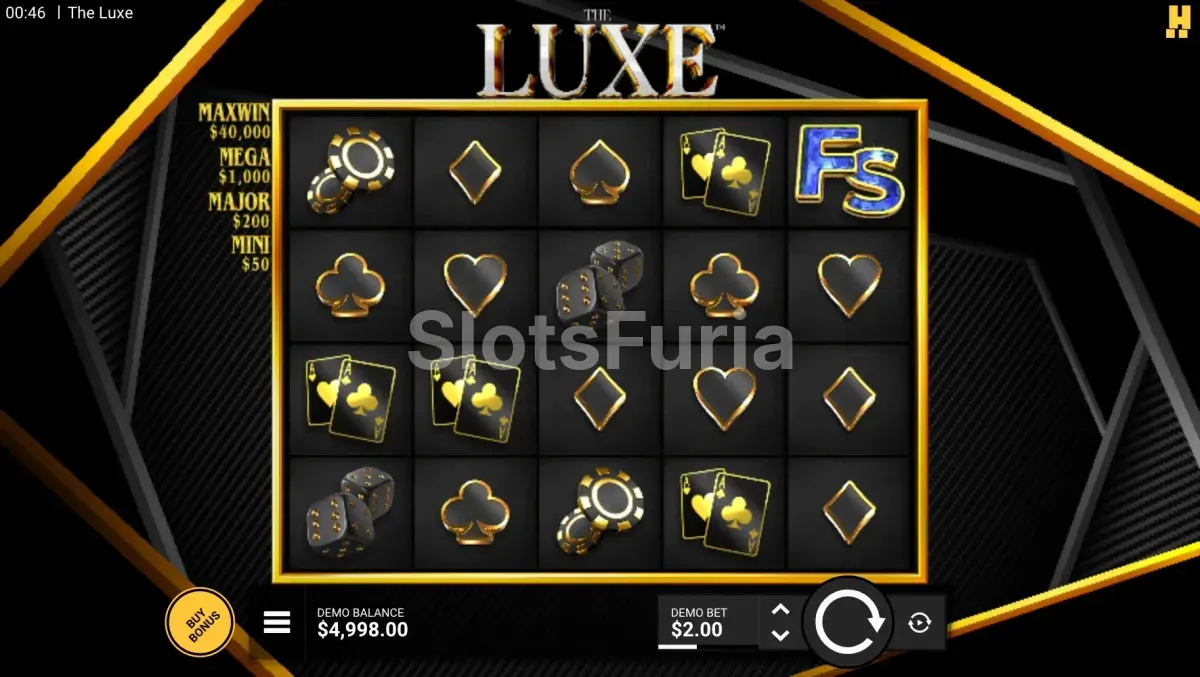 Juego base de The Luxe con la grilla de 5x4 en negro y dorado
