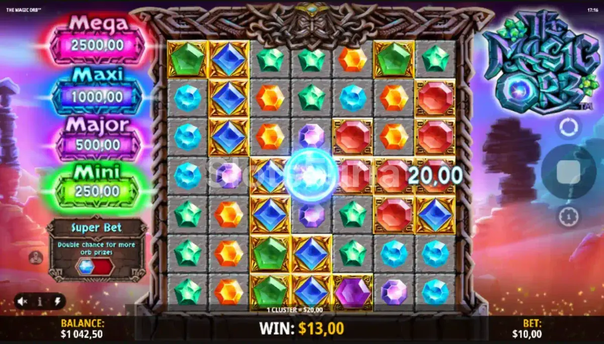 Resultado de giro con orbes activados en The Magic Orb Hold & Win