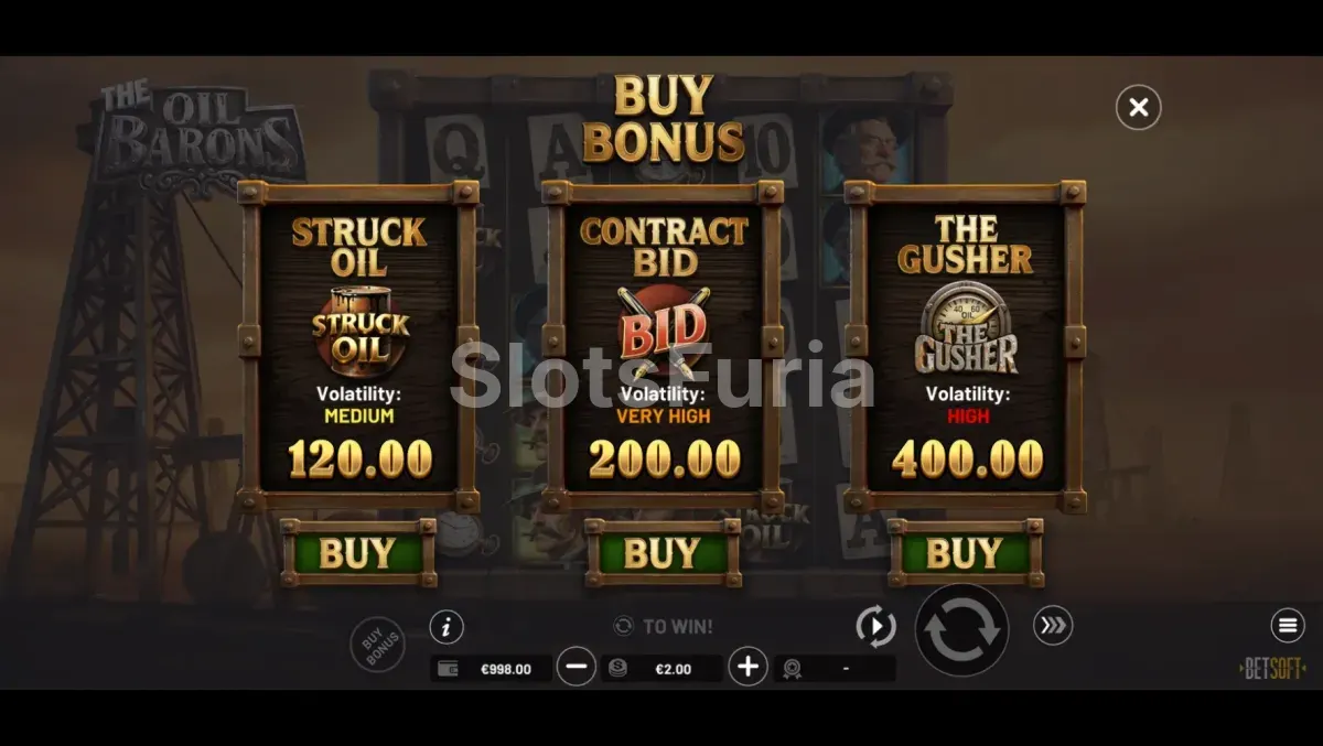 Pantalla de compra de bono en The Oil Barons