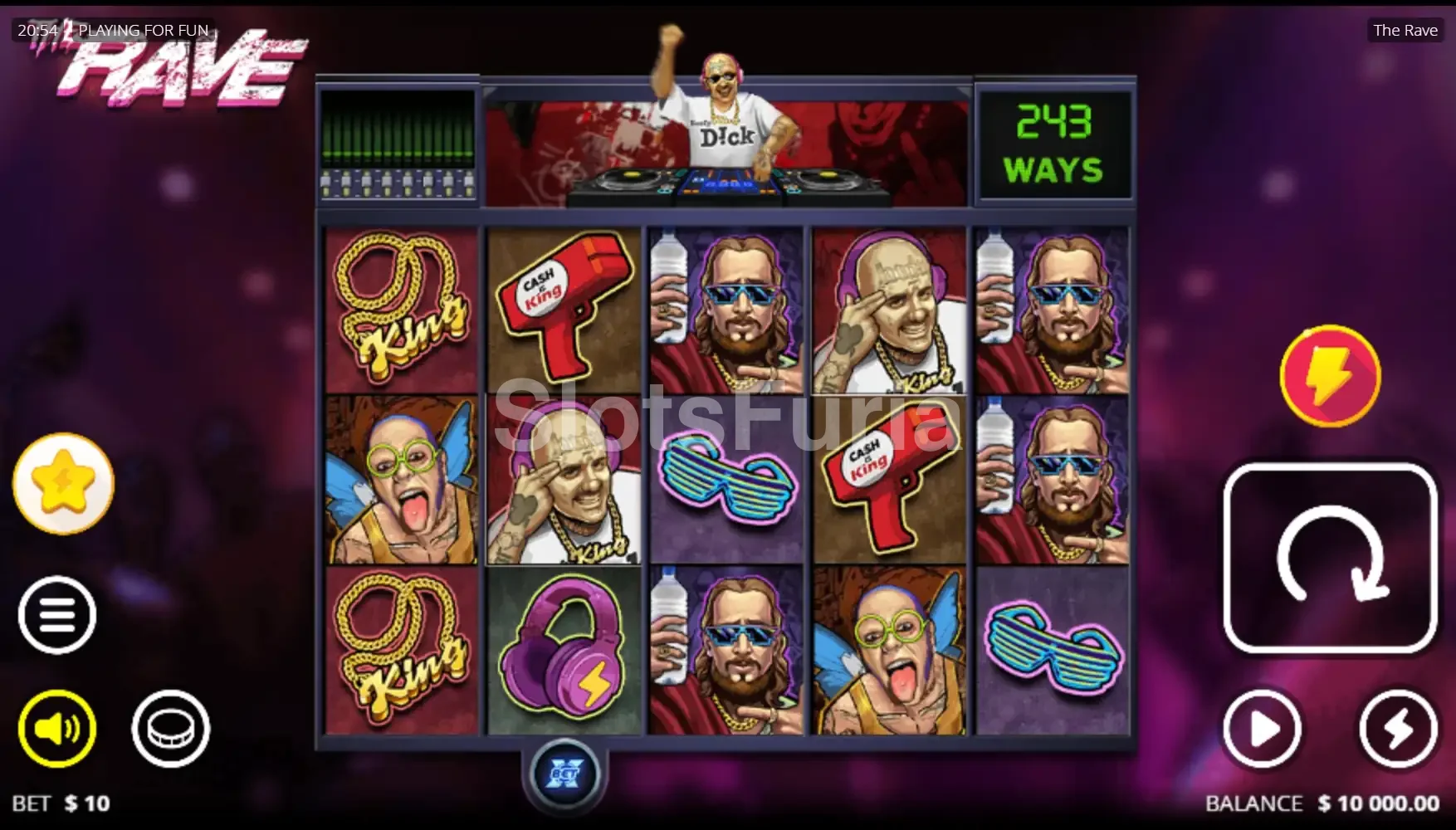 Pantalla principal del juego base de The Rave con carretes iluminados