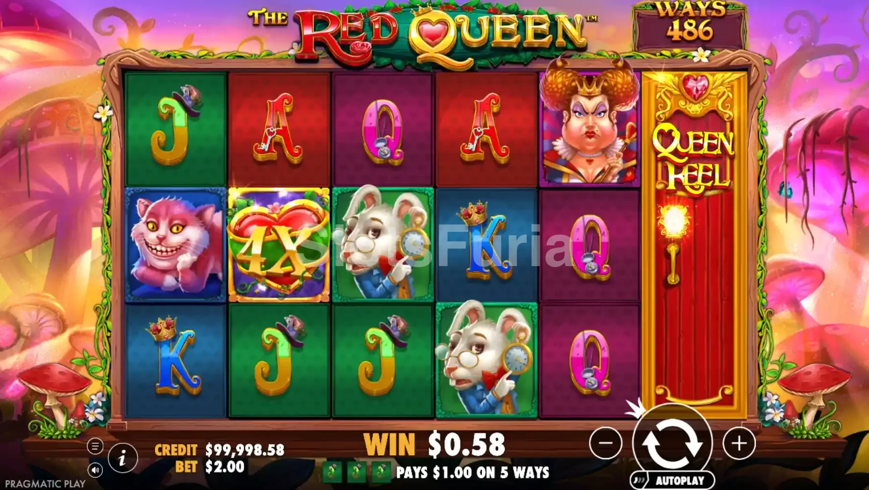Vista general del juego base de The Red Queen con hongos fluorescentes y mariposas