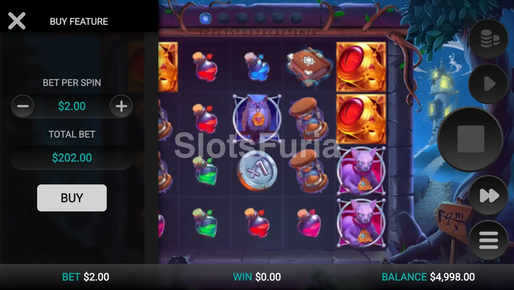 Pantalla de compra de bono disponible en The Sorcerers Shuffle
