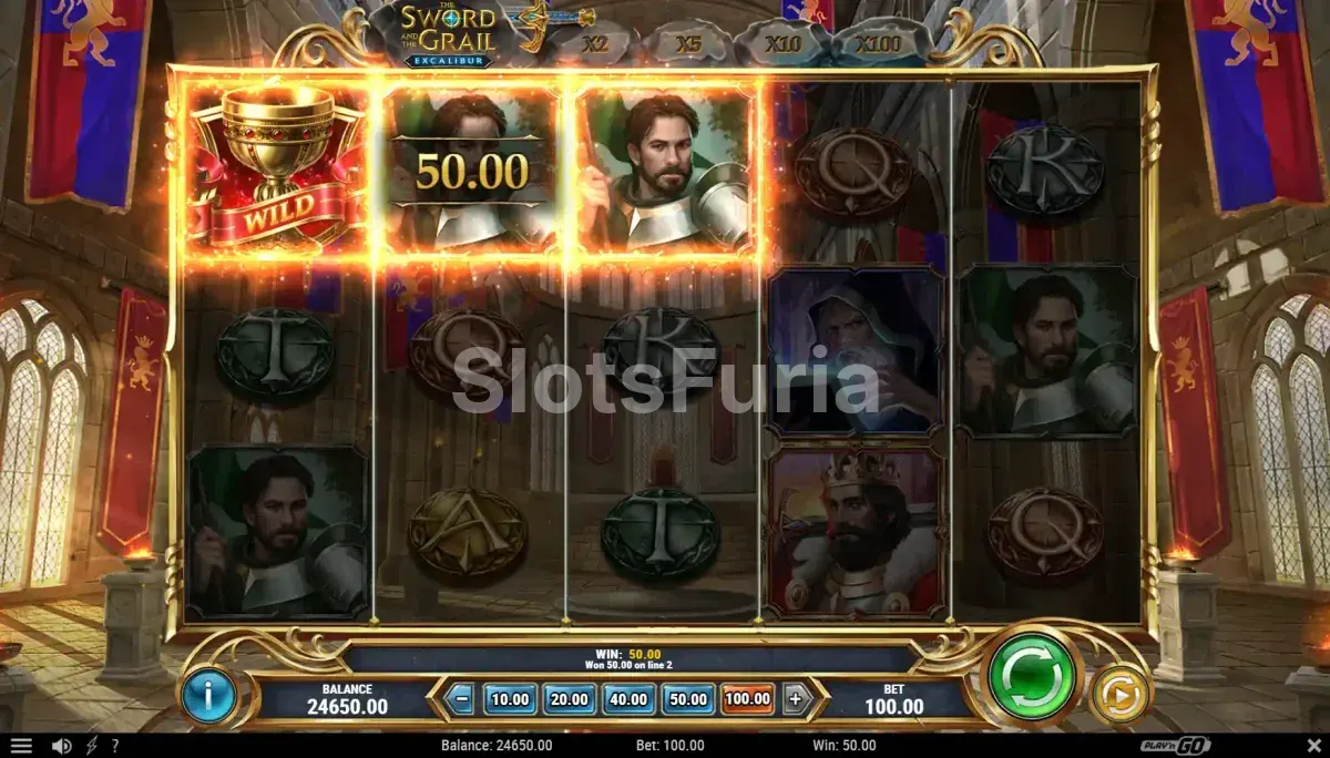 Resultado de giro en tiradas gratuitas de The Sword and the Grail Excalibur
