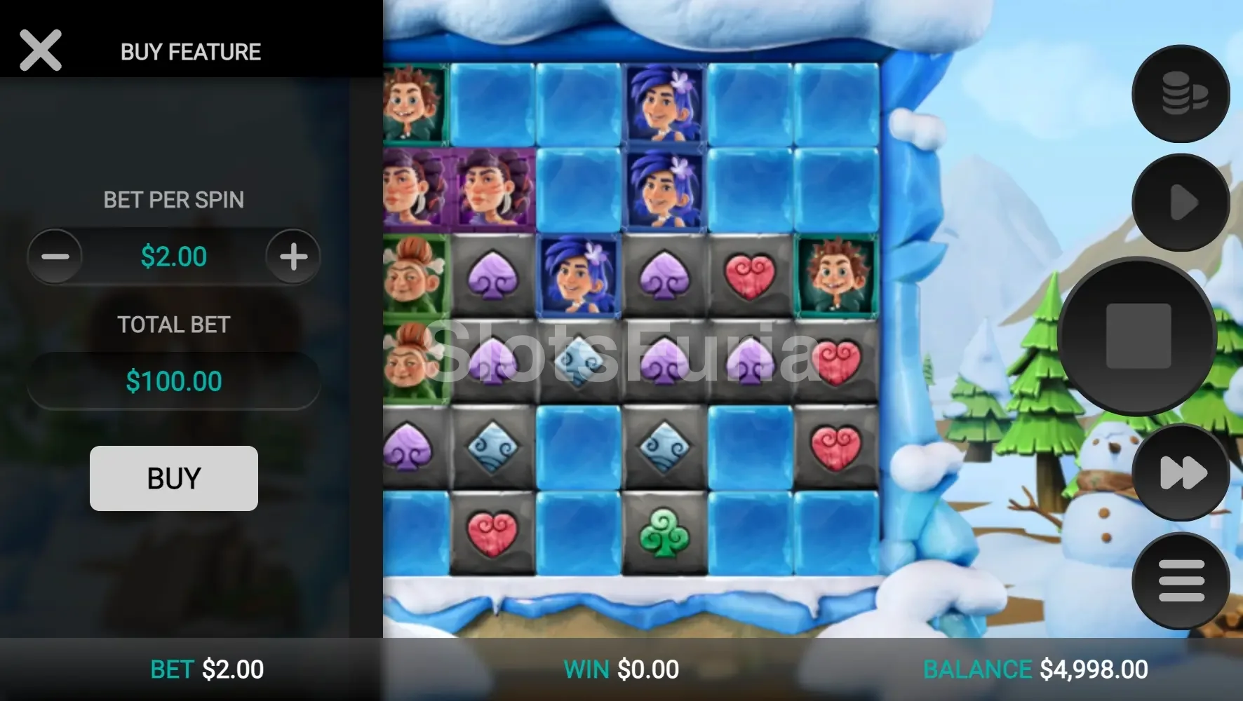 Pantalla de compra de bonus en The Tumbles de Relax Gaming