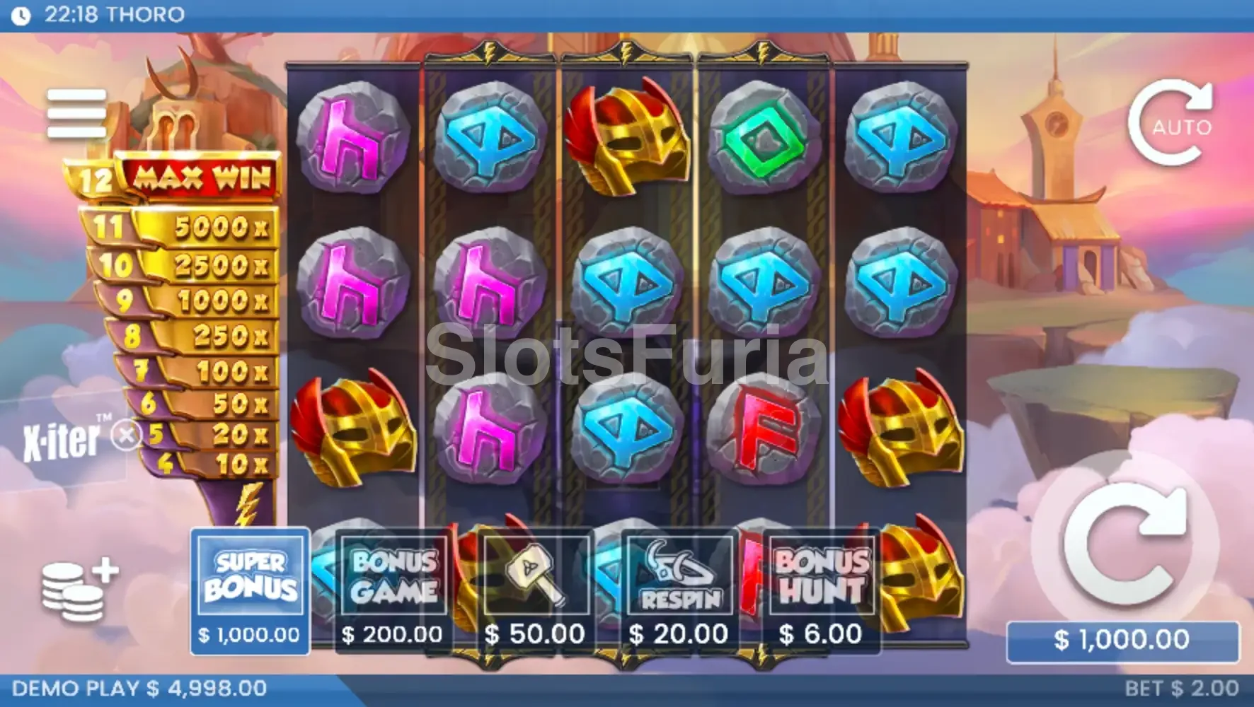 Menú de compra de bonos en Thoro de ELK Studios