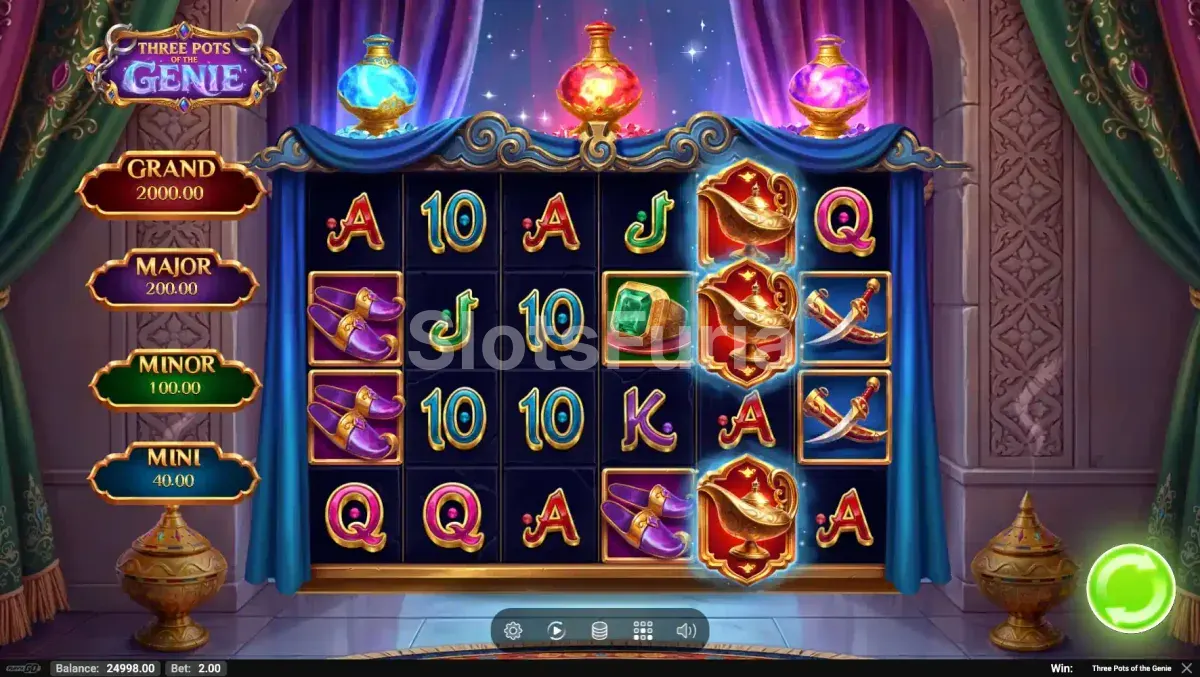 Botes fijos de Three Pots of The Genie, tragamonedas de magia de Play'n GO