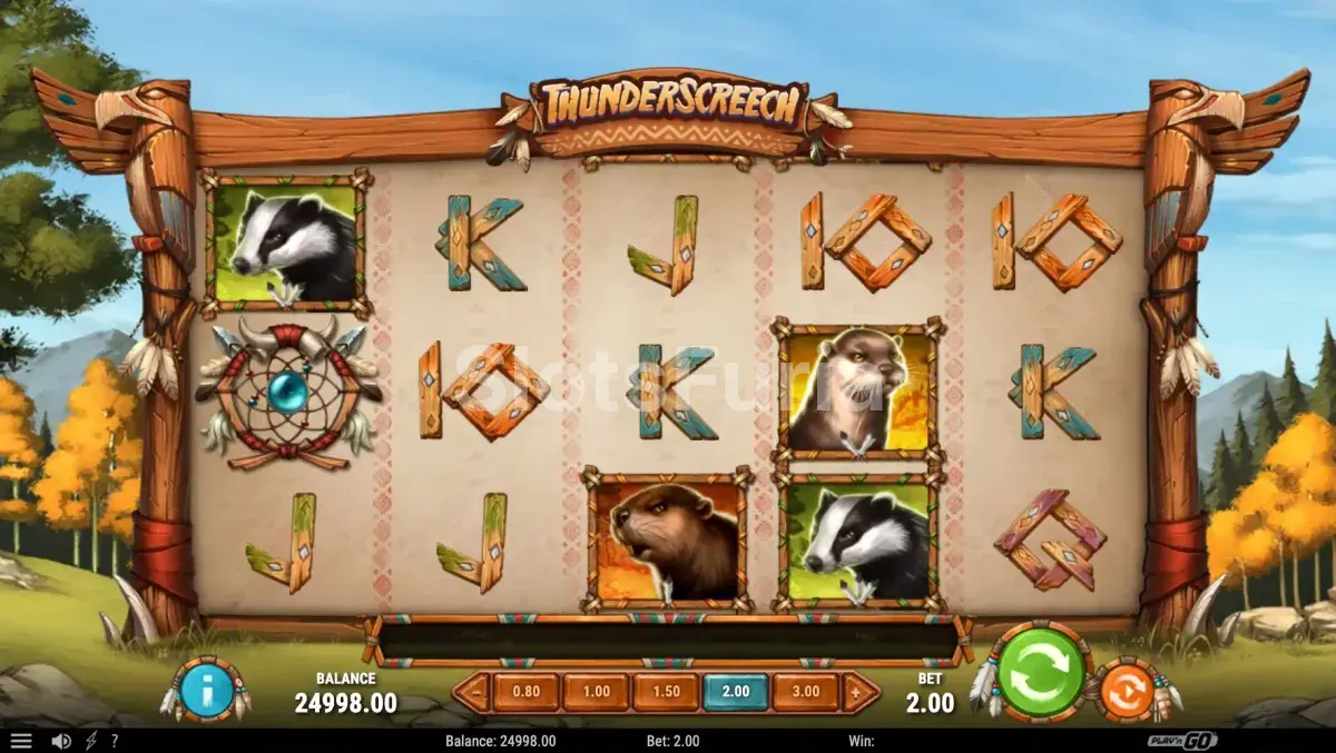 Pantalla principal de Thunder Screech con los carretes en plena naturaleza