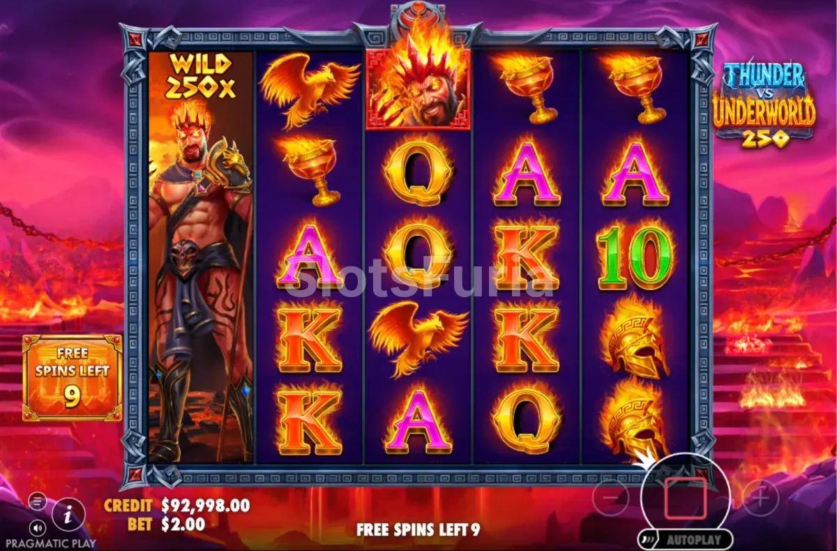 Ronda de giros gratis de Thunder vs Underworld 250 con wilds pegajosos