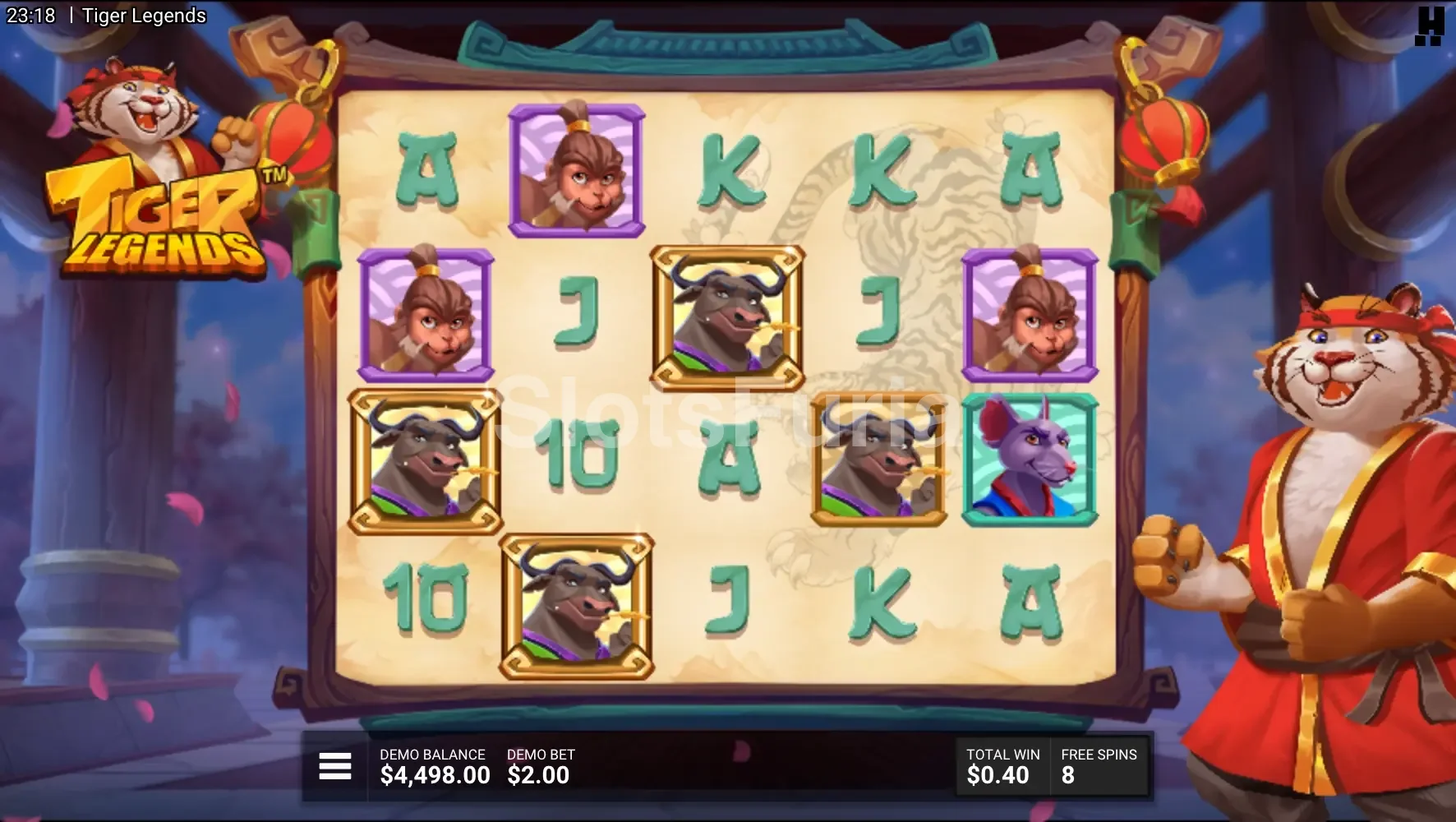 Ronda de giros gratis activada en Tiger Legends con guerreros expandidos