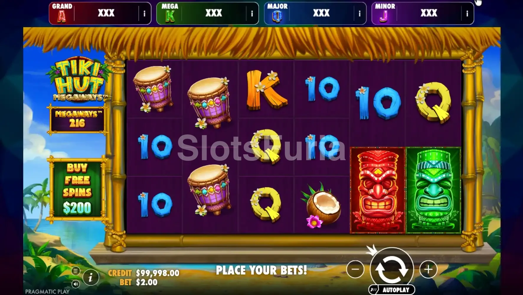 Juego base de Tiki Hut Megaways con tótems y decoración tropical