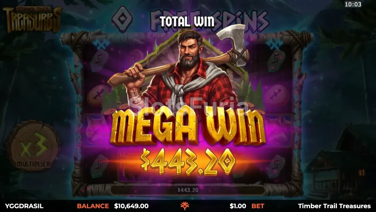 Gran victoria en Timber Trail Treasures, la slot de Yggdrasil