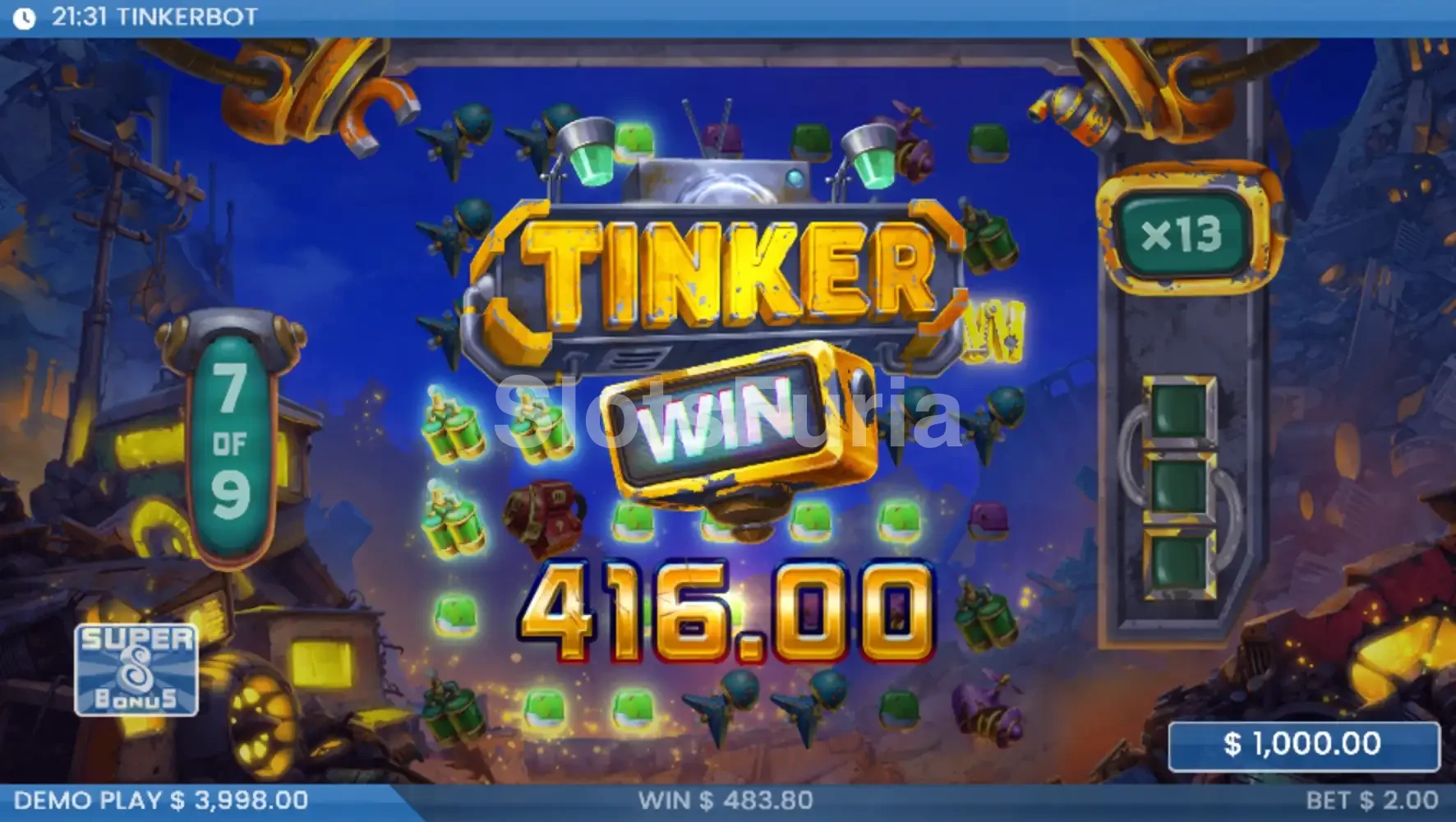 Gran victoria conseguida en la tragamonedas Tinkerbot