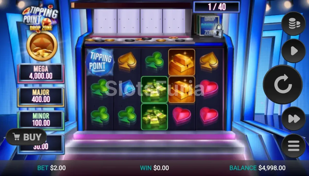 Pantalla de juego base de Tipping Point Drop Zone