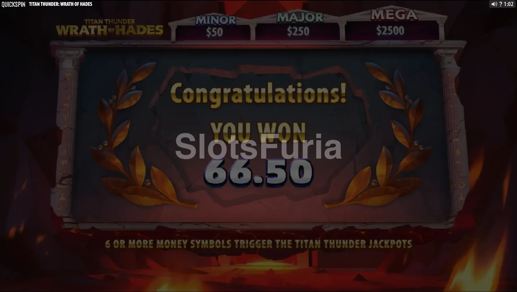 Gran victoria en Titan Thunder Wrath of Hades con multiplicador activo