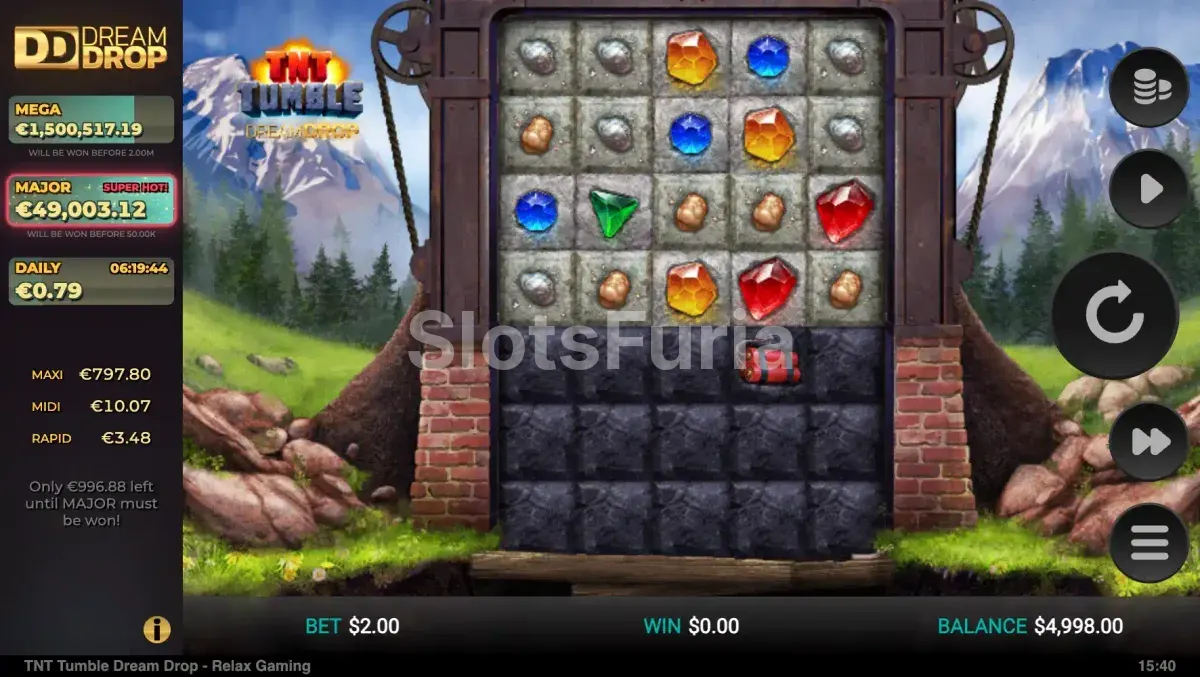 Juego base de TNT Tumble Dream Drop con la cuadrícula de 5x7 y los bloques de piedra