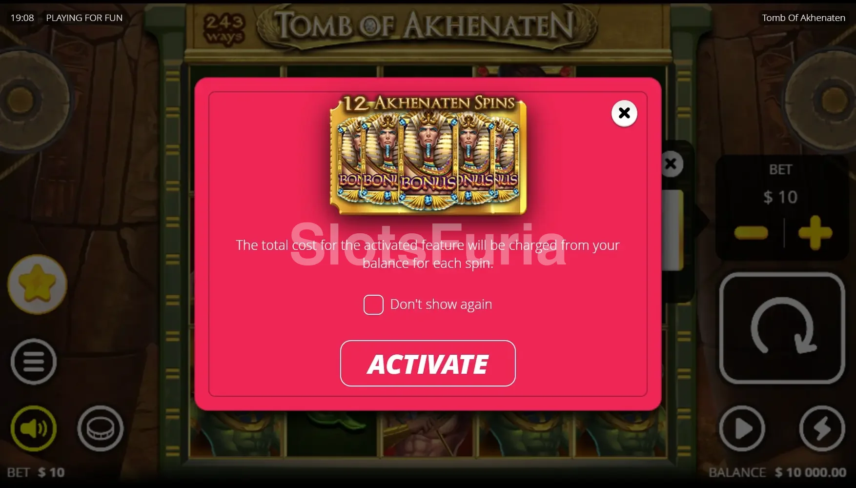 Función de compra de bono en Tomb of Akhenaten