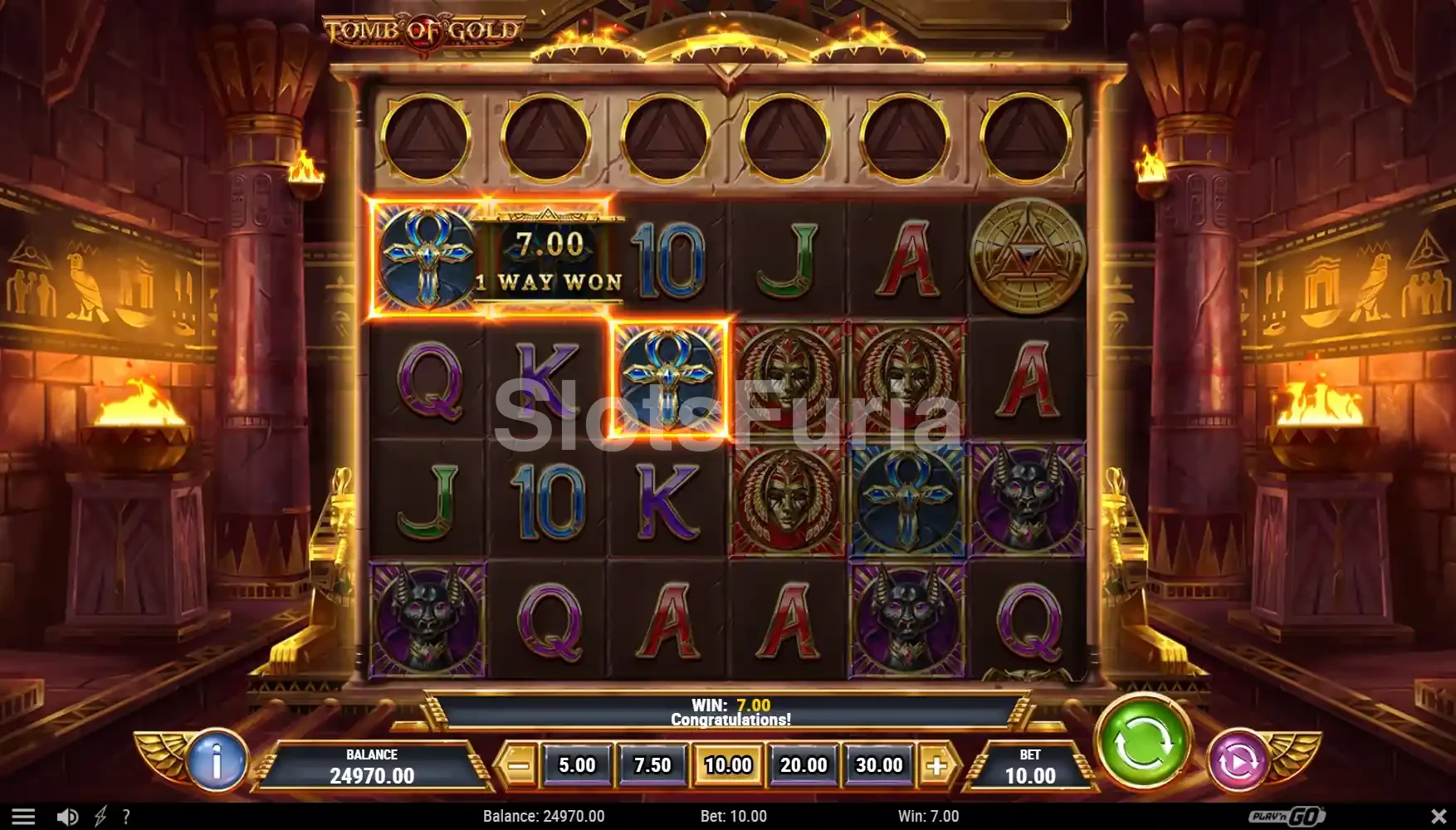 Resultado de un giro con bonificación activa en Tomb of Gold