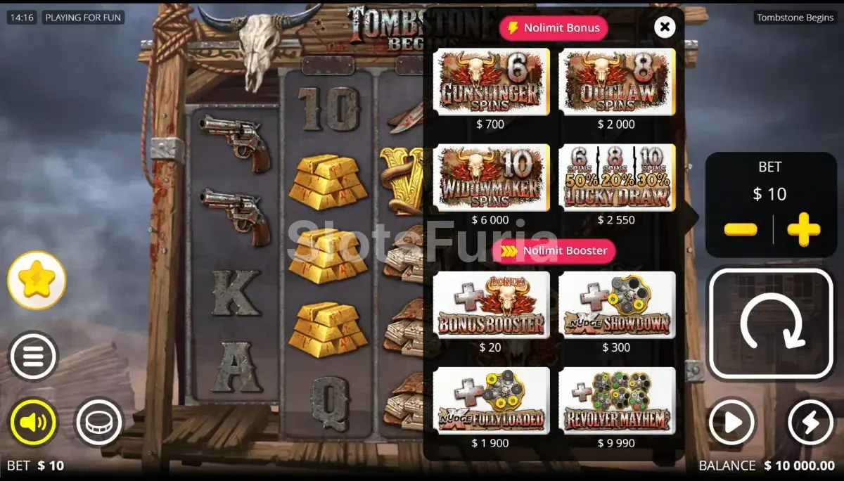 Menú de compra de bonos en Tombstone Begins