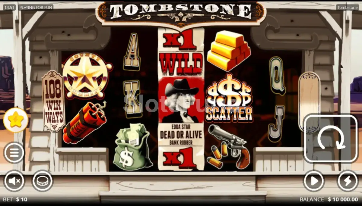 Pantalla principal del juego base de Tombstone con temática del Viejo Oeste