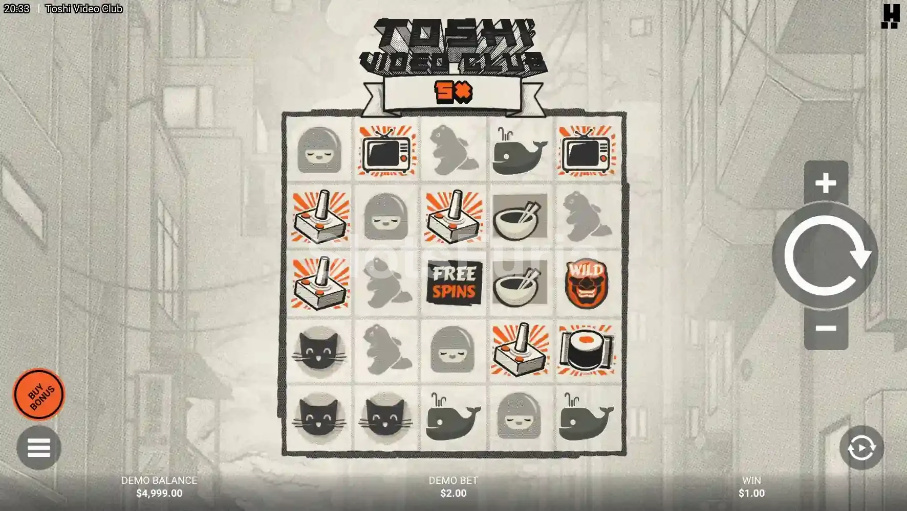 Juego base de Toshi Video Club con la cuadrícula de 5x5 y símbolos japoneses