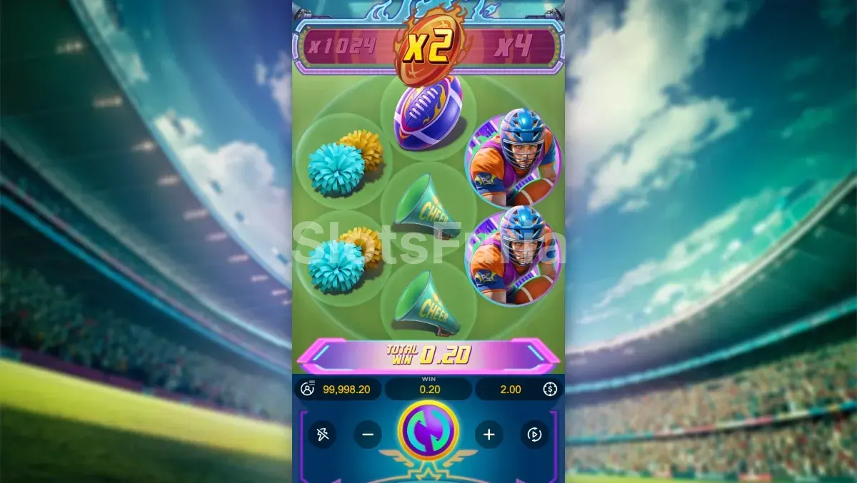 Cuadrícula base de Touchdown Wins con temática de fútbol americano
