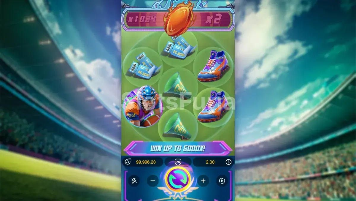 Segunda vista del juego base de Touchdown Wins con símbolos deportivos