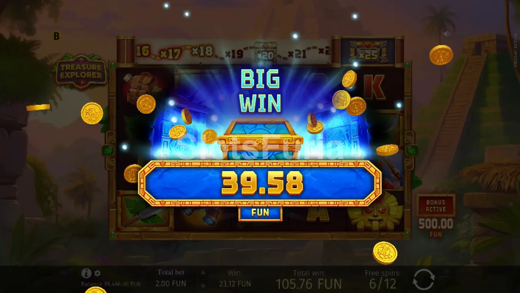 Gran victoria en Treasure Explorer con el multiplicador en su punto máximo