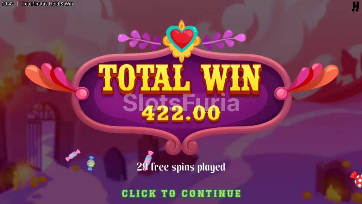 Momento de gran ganancia potencial en Tres Pinatas Hold & Win durante la ronda de bono